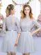 Charming Grey Half Sleeves Tulle Zipper Wedding Party Dress for Wedding Party