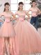 Floor Length Lace Up Vestidos de Quinceanera Pink for Military Ball and Sweet 16 and Quinceanera with Lace and Hand Made Flower