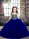 Floor Length Royal Blue Evening Gowns Straps Sleeveless Lace Up