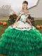 Off The Shoulder Sleeveless Organza Quinceanera Gowns Embroidery and Ruffled Layers Lace Up