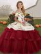 Amazing Embroidery and Ruffled Layers 15th Birthday Dress Wine Red Lace Up Sleeveless Brush Train