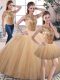 Scoop Sleeveless Sweet 16 Dress Floor Length Beading Gold Tulle