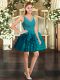 High End Ball Gowns Junior Homecoming Dress Teal V-neck Organza Sleeveless Mini Length Backless