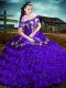 Beauteous Off The Shoulder Sleeveless Organza 15 Quinceanera Dress Embroidery and Ruffles Lace Up