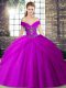 Off The Shoulder Sleeveless Tulle Sweet 16 Dress Beading and Pick Ups Brush Train Lace Up