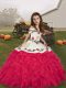 Coral Red Pageant Gowns For Girls Party and Military Ball and Wedding Party with Embroidery and Ruffles Straps Sleeveless Lace Up