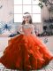 Elegant Rust Red Ball Gowns Scoop Sleeveless Tulle Floor Length Lace Up Beading Girls Pageant Dresses