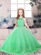Green Ball Gowns Lace and Appliques Pageant Dress for Teens Backless Tulle Sleeveless Floor Length