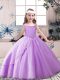 Lavender Ball Gowns Off The Shoulder Sleeveless Tulle Floor Length Lace Up Beading Pageant Dress for Girls