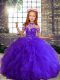 High-neck Sleeveless Little Girls Pageant Dress Wholesale Floor Length Beading and Ruffles Purple Tulle