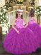 Latest Floor Length Purple Little Girls Pageant Dress Halter Top Sleeveless Lace Up