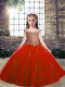 Red Ball Gowns Tulle Off The Shoulder Sleeveless Beading and Appliques Floor Length Lace Up Little Girls Pageant Gowns