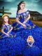 Embroidery and Ruffles Quince Ball Gowns Royal Blue Lace Up Sleeveless Floor Length