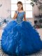 Blue Sleeveless Floor Length Beading and Ruffles Zipper Sweet 16 Dress