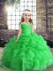 Beading and Ruffles Little Girl Pageant Dress Green Lace Up Sleeveless Floor Length