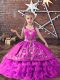 Straps Sleeveless Kids Formal Wear Floor Length Embroidery and Ruffled Layers Lilac Satin and Organza