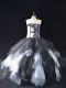 Pretty Floor Length Lace Up 15th Birthday Dress White And Black for Sweet 16 and Quinceanera with Lace and Ruffles