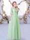 Floor Length Apple Green Dama Dress for Quinceanera Scoop Half Sleeves Side Zipper