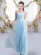 Sweet Baby Blue Quinceanera Court of Honor Dress Wedding Party with Beading Strapless Sleeveless Sweep Train Lace Up