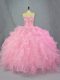 Organza Sweetheart Sleeveless Lace Up Beading and Ruffles Quinceanera Dress in Pink