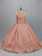 Attractive Floor Length Peach 15th Birthday Dress Taffeta Sleeveless Embroidery