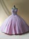 Baby Pink Ball Gowns Beading Quinceanera Dresses Lace Up Tulle Sleeveless Floor Length