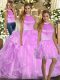 Lilac Lace Up Quinceanera Gown Beading and Ruffles Sleeveless Floor Length