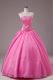 Great Floor Length Lace Up Quinceanera Dresses Rose Pink for Sweet 16 and Quinceanera with Embroidery