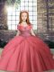 Low Price Beading Child Pageant Dress Watermelon Red Lace Up Sleeveless Floor Length