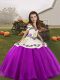 Custom Fit Purple Ball Gowns Embroidery Kids Pageant Dress Lace Up Organza Sleeveless Floor Length