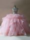 Traditional Off The Shoulder Sleeveless Tulle Quinceanera Dress Beading and Ruffles Brush Train Lace Up