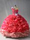 Graceful Coral Red Lace Up Quinceanera Dresses Pick Ups and Hand Made Flower Sleeveless Floor Length