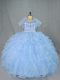 Ball Gowns 15 Quinceanera Dress Blue Sweetheart Organza Sleeveless Floor Length Lace Up