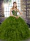 Delicate Organza Sweetheart Sleeveless Lace Up Beading and Ruffles Sweet 16 Dresses in Olive Green