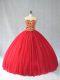 Colorful Red Ball Gowns Tulle Sweetheart Sleeveless Beading Lace Up Ball Gown Prom Dress Brush Train