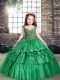 High Class Green Taffeta Lace Up Straps Sleeveless Floor Length Little Girls Pageant Dress Beading