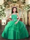 Trendy Floor Length Turquoise Pageant Dress for Girls Tulle Sleeveless Beading and Ruffled Layers