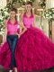 Luxury Fuchsia Lace Up Sweet 16 Quinceanera Dress Ruffles Sleeveless Floor Length