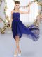 Perfect Royal Blue Chiffon Lace Up Strapless Sleeveless High Low Quinceanera Court Dresses Beading