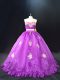 Brush Train Ball Gowns Vestidos de Quinceanera Purple Sweetheart Organza Sleeveless Zipper