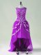 Glittering Scoop Sleeveless Prom Dress High Low Beading and Appliques Purple Tulle
