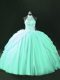 Apple Green Ball Gowns Beading Quinceanera Gowns Lace Up Tulle Sleeveless Floor Length