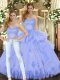 New Arrival Lavender Tulle Lace Up Sweetheart Sleeveless Floor Length 15th Birthday Dress Appliques and Ruffles
