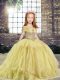 Yellow Sleeveless Tulle Lace Up Child Pageant Dress for Military Ball and Wedding Party