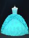 Free and Easy Floor Length Aqua Blue Sweet 16 Dress Halter Top Sleeveless Lace Up