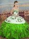 Green Ball Gowns Organza Sweetheart Sleeveless Embroidery and Ruffles and Bowknot Floor Length Lace Up 15th Birthday Dress