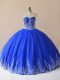 Popular Royal Blue Lace Up Sweet 16 Dress Embroidery Sleeveless Floor Length