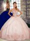 Romantic Floor Length Ball Gowns Sleeveless Pink Quinceanera Dress Lace Up