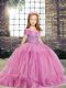 Hot Selling Tulle Straps Sleeveless Lace Up Beading Little Girl Pageant Gowns in Lilac