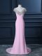 Modest Cap Sleeves Chiffon Court Train Side Zipper Evening Dress in Pink with Beading